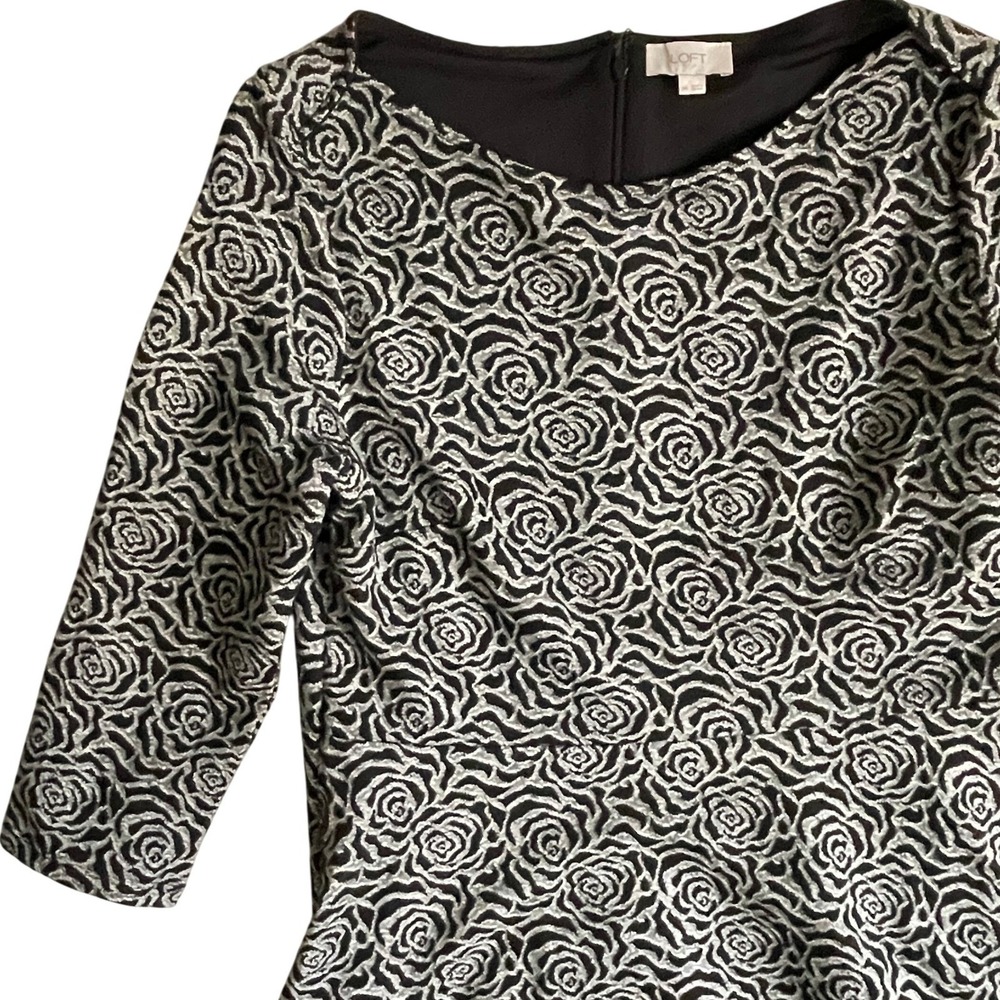 LOFT Outlet Black Rose Print 3/4 Sleeve Party Cocktail Dress - Size 14‎
